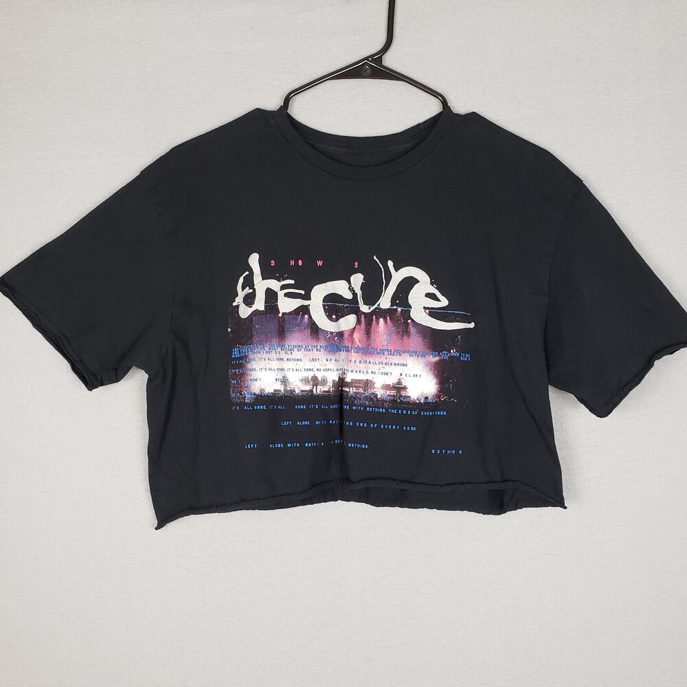 The Cure Boxy Crop Top Band Tee Shirt‎ Black Tour Merch Women's Size L Punk Alt